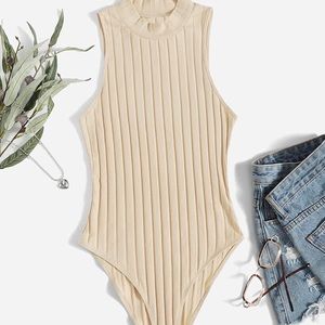 Sleeveless Cream Ribbed Bodysuit